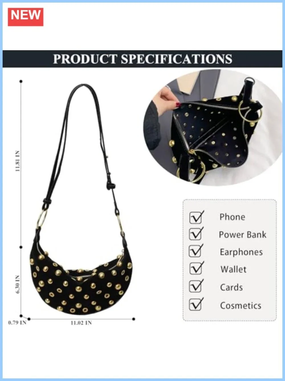 Studded Faux Suede Hobo Bag Trendy Y2K Shoulder Crossbody Purse
